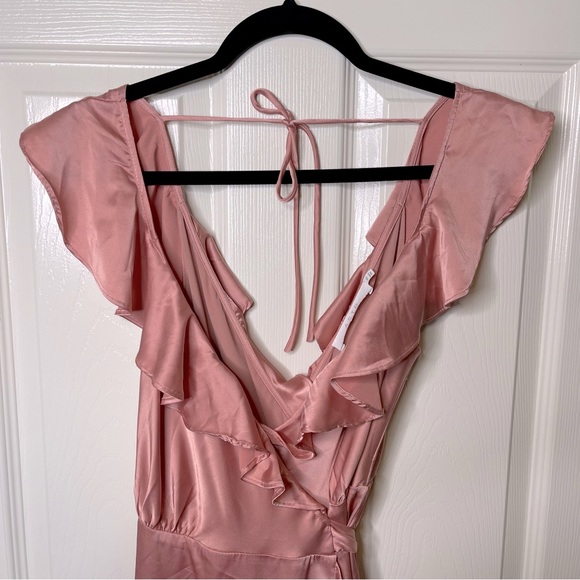 Astr Dark Blush wilshire Ruffle Wrap Open Back Midi High Low Dress, XS - Picture 8 of 16